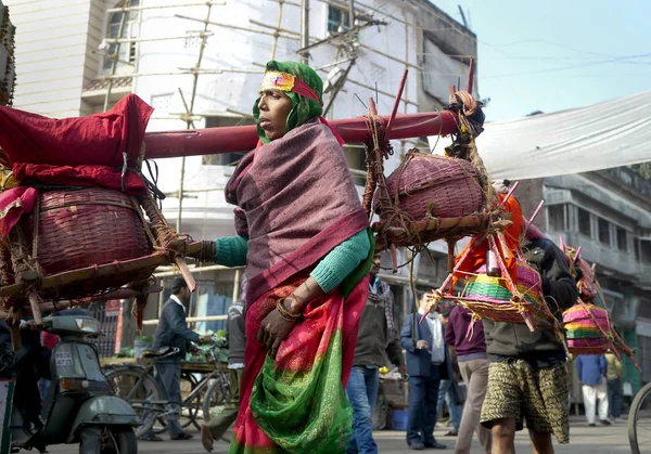 Munger India 2015 Október Vidáman Öltözött Vallási Zarándokok Séta Vidéki — Stock Fotó