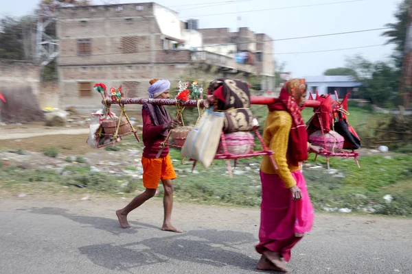 Munger India 2015 Október Vidáman Öltözött Vallási Zarándokok Séta Vidéki — Stock Fotó