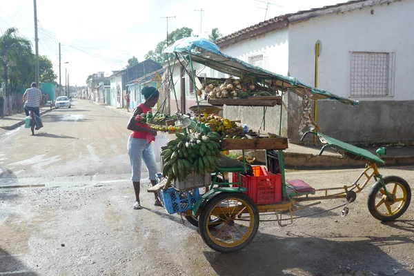 Hawana, Kuba - 20 grudnia 2016: Sprzedawcy warzyw wciąż od drzwi do drzwi sprzedają owoce i warzywa w małym miasteczku Kuba. — Zdjęcie stockowe