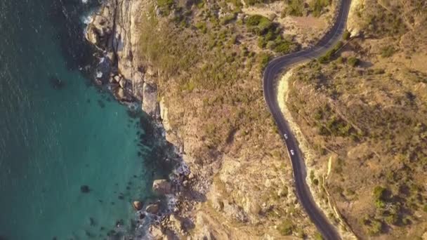 Aerial View Dramatic Coastal Road Ocean — Stock Video