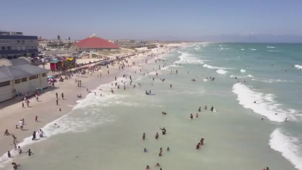 Aerial Overhead Busy Beach Muizenberg Cape Town South Africa — Stock Video