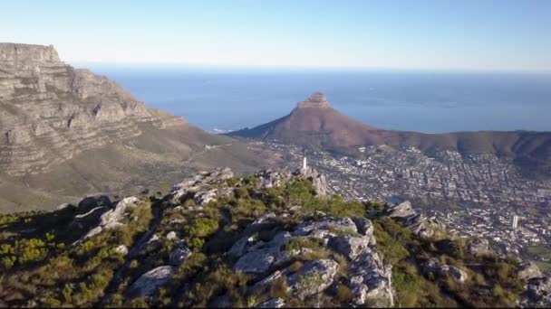 Luchtfoto Uitzicht Kaapstad Zuid Afrika Vanaf Tafelberg Devils Peak — Stockvideo