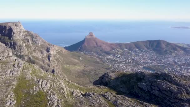 Luchtfoto Uitzicht Kaapstad Zuid Afrika Vanaf Tafelberg Devils Peak — Stockvideo