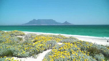 Blouberg 'den okyanusun karşısındaki Masa Dağı manzarası