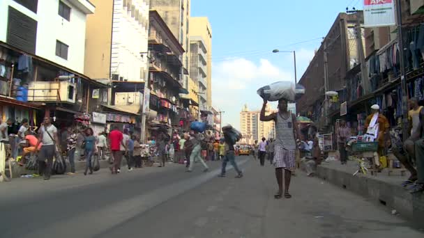 Downtown Lagos Nigeria Busy Transport Hub Market — Stock Video