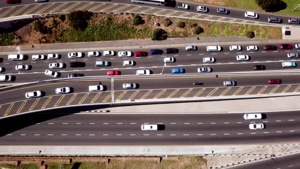 Aerial Busy Intersection Highway Traffic — Stock Video