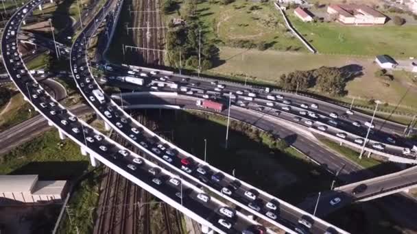 Aerial Overhead Busy Traffic Junction — Stock Video