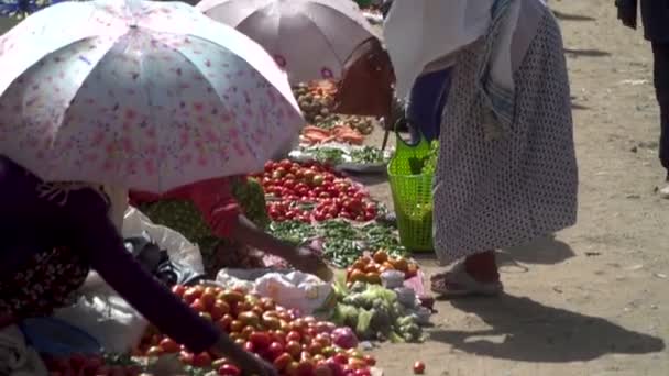 Marché Aux Fruits Dans Une Petite Ville Africaine Afrique Nord — Video