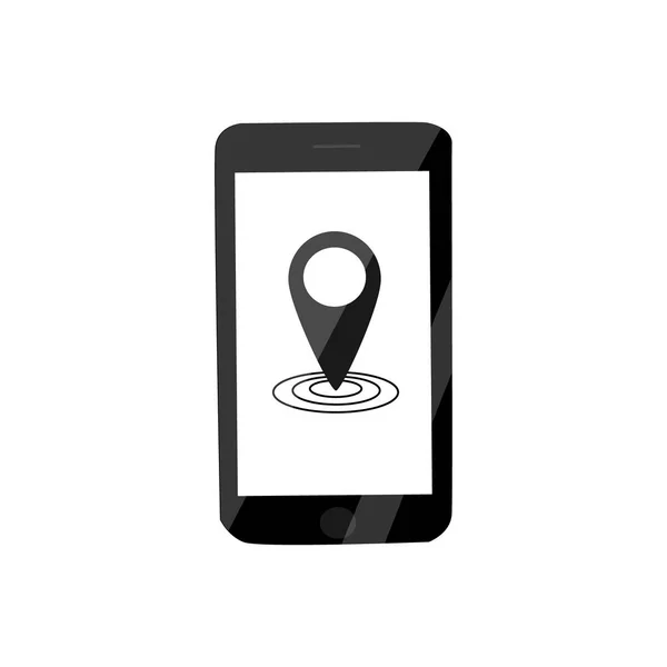 Μαύρο smartphone με την καρφίτσα της τοποθεσίας — Διανυσματικό Αρχείο