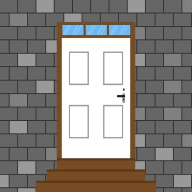 Evin dış. Ön kapı ve tuğla duvar