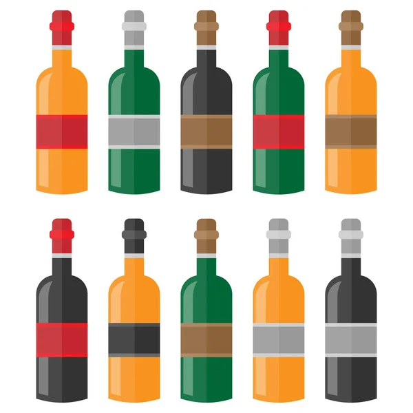 Ensemble de bouteilles de vin coloré — Image vectorielle