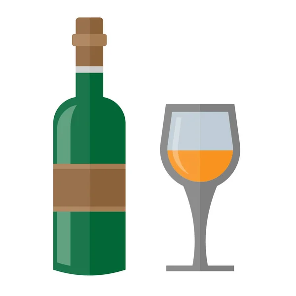 Botella de vino con tapa marrón y vidrio — Archivo Imágenes Vectoriales
