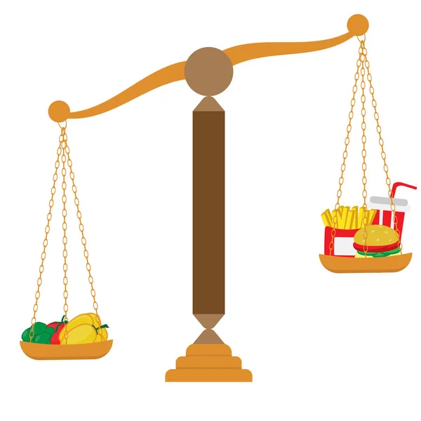 Sebze ve fast food ölçeklerde — Stok Vektör