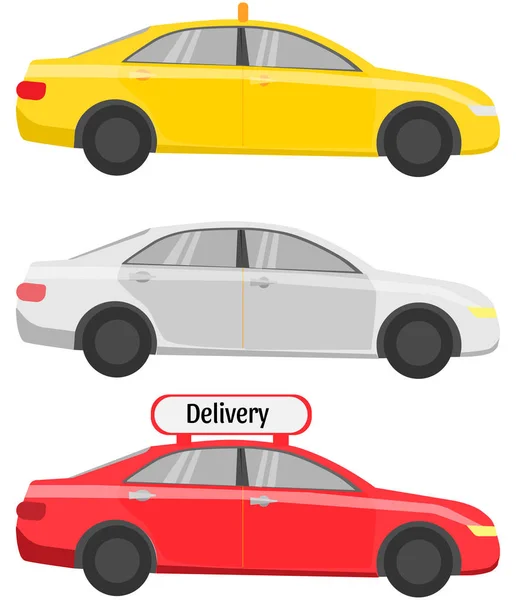 Легковые автомобили, такси и автомобили доставки — стоковый вектор
