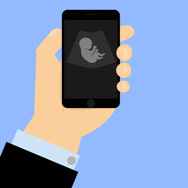 Bebê no útero desenhado na tela do telefone — Vetor de Stock