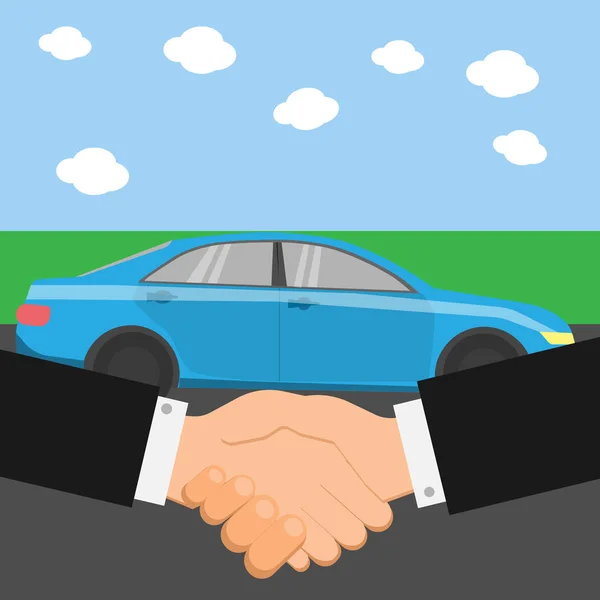 Dealer auto și client scutură mâinile — Vector de stoc