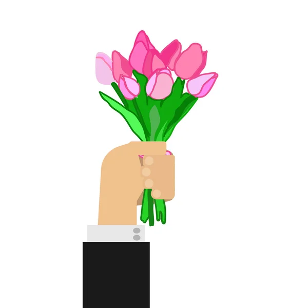 Mazzo di mano di tulipani — Vettoriale Stock