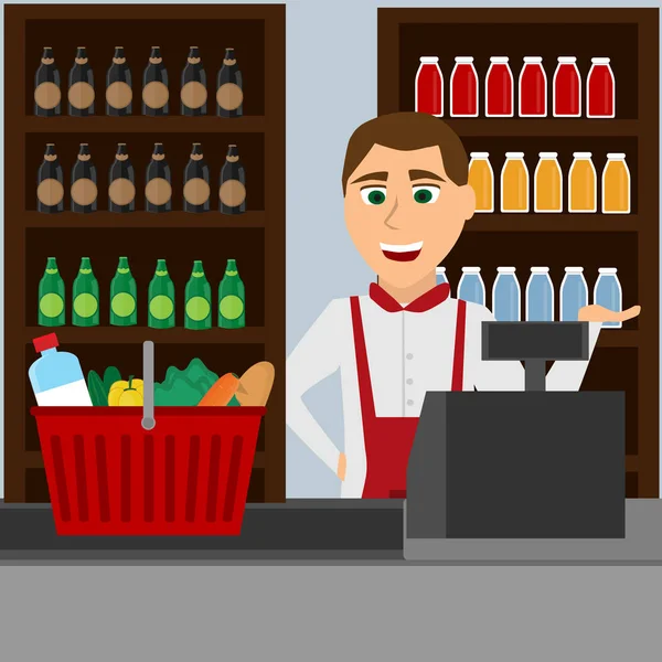 Vendedor en tienda de alcohol — Vector de stock