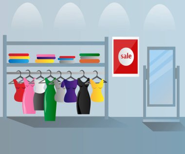 Elbise dükkanı iç. Elbise satış
