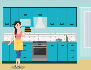 Kek mutfak üzerine kadınla