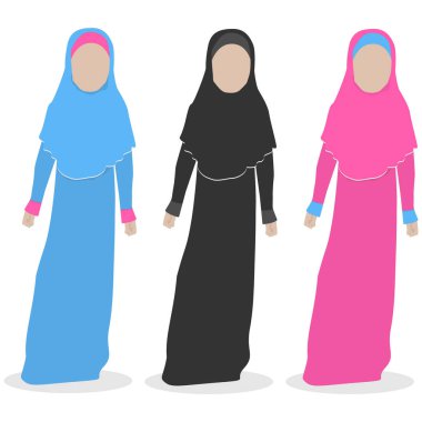 Pembe, mavi ve siyah elbiseli meçhul İslami kız