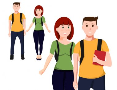 Öğrenciler birkaç. Beyaz arka plan üzerinde iki genç