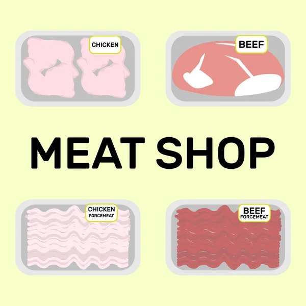 Poulet et viande de bœuf non cuits en récipient — Image vectorielle