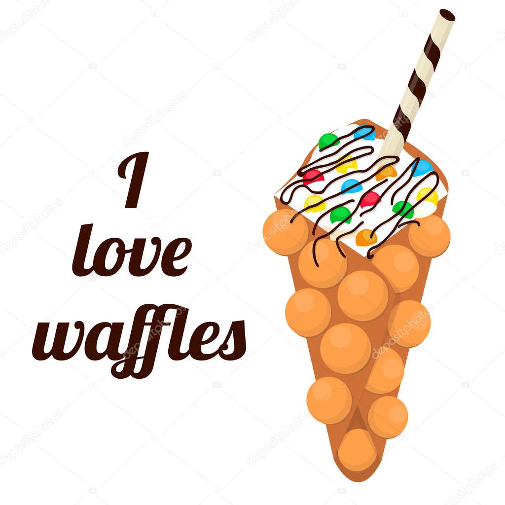 Hong Kong Wafers with chocolate syrup. Vector illustration
