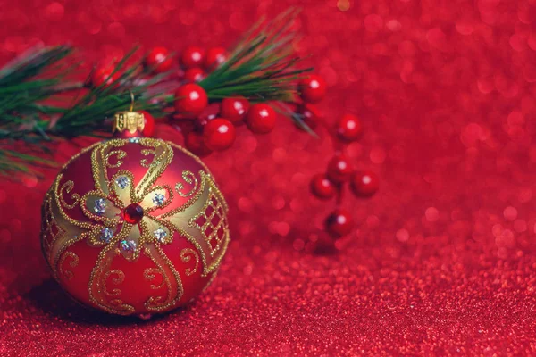 Elegant red bauble. Christmas Background — Stock Photo, Image