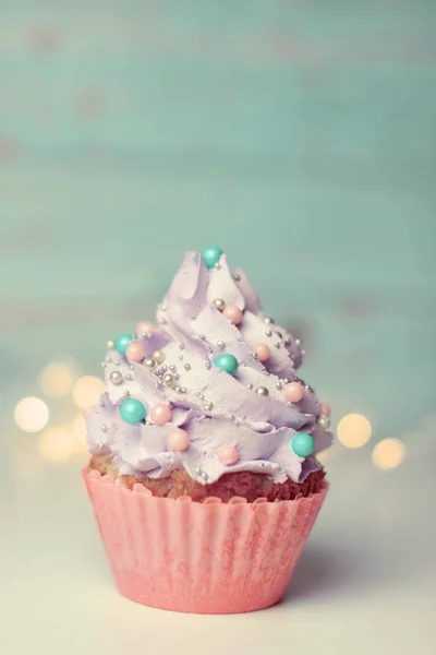 Muy Sabroso Aspecto Rosado Cupcake — Foto de Stock