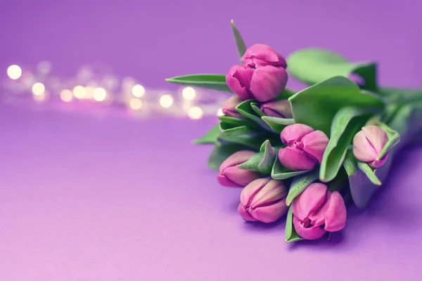 spring flowers banner - bunch of pink tulip flowers