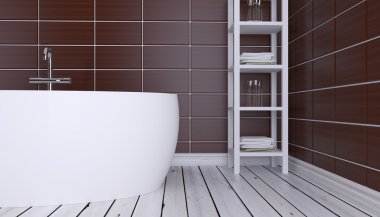 Banyo yalnız bekar evinde. 3D görüntüleme