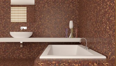 Modern iç city daire bir banyo. 3D render