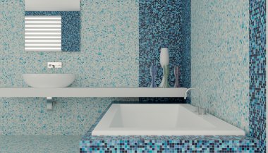 Modern iç city daire bir banyo. 3D render
