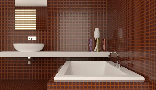 Modern interior of a bathroom in a city apartment. 3D Render — Stock Photo, Image