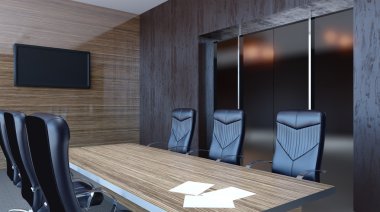 Toplantı odası. Kış sabahı. 3D render