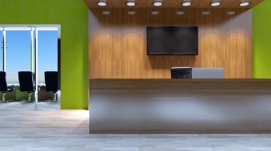 Toplantı odası. Kış sabahı. 3D render