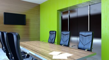 Toplantı odası. Kış sabahı. 3D render