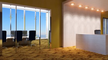 Boş ofis. Güneşli morning.3d işleme