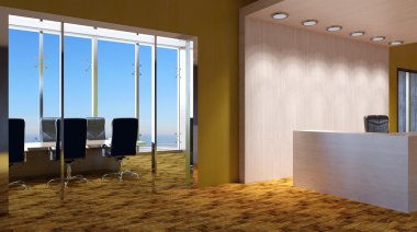 Boş ofis. Güneşli morning.3d işleme