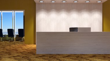 Toplantı odası. Kış sabahı. 3D render