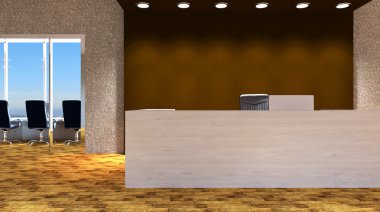 Boş ofis. Güneşli morning.3d işleme