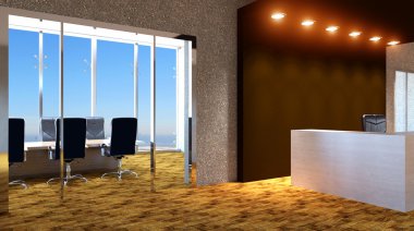 Toplantı odası. Kış sabahı. 3D render