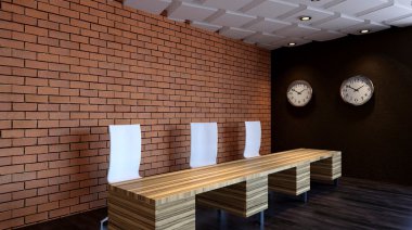 Dağlık modern ofis iç. 3D render.