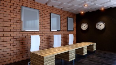 Dağlık modern ofis iç. 3D render.