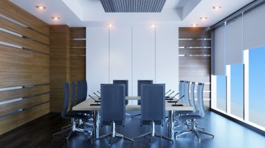 Dağlık modern ofis iç. 3D render.