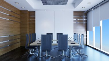 Dağlık modern ofis iç. 3D render.