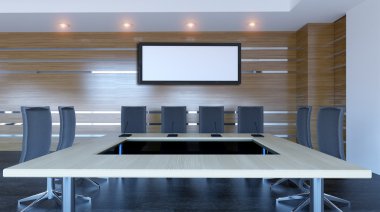 Dağlık modern ofis iç. 3D render.