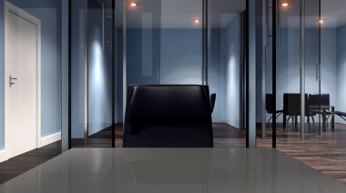 Toplantı odası. Ofis Binası yeni yerleşim bölgesinde. 3D parçalamak
