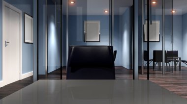 Toplantı odası. Ofis Binası yeni yerleşim bölgesinde. 3D parçalamak
